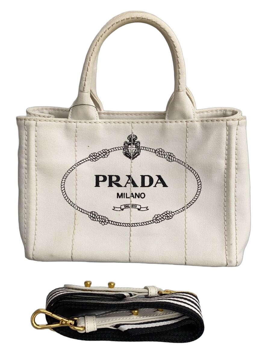 【中古】PRADA◆トートバッグ/コットン/WHT【バッグ】|2nd STREET 店
