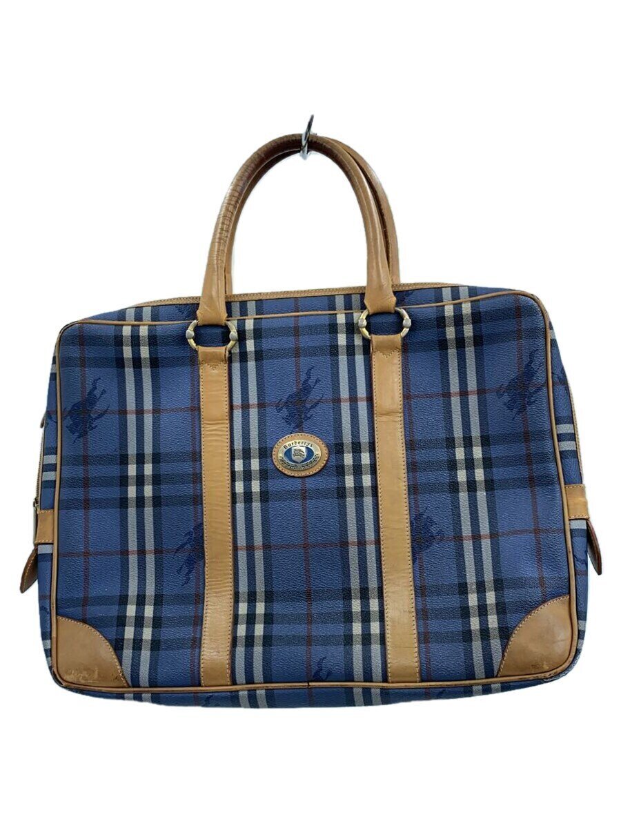 【中古】BURBERRYS◆ノバチェック/トートバッグ/なめし革/BLU//【御徒面子】