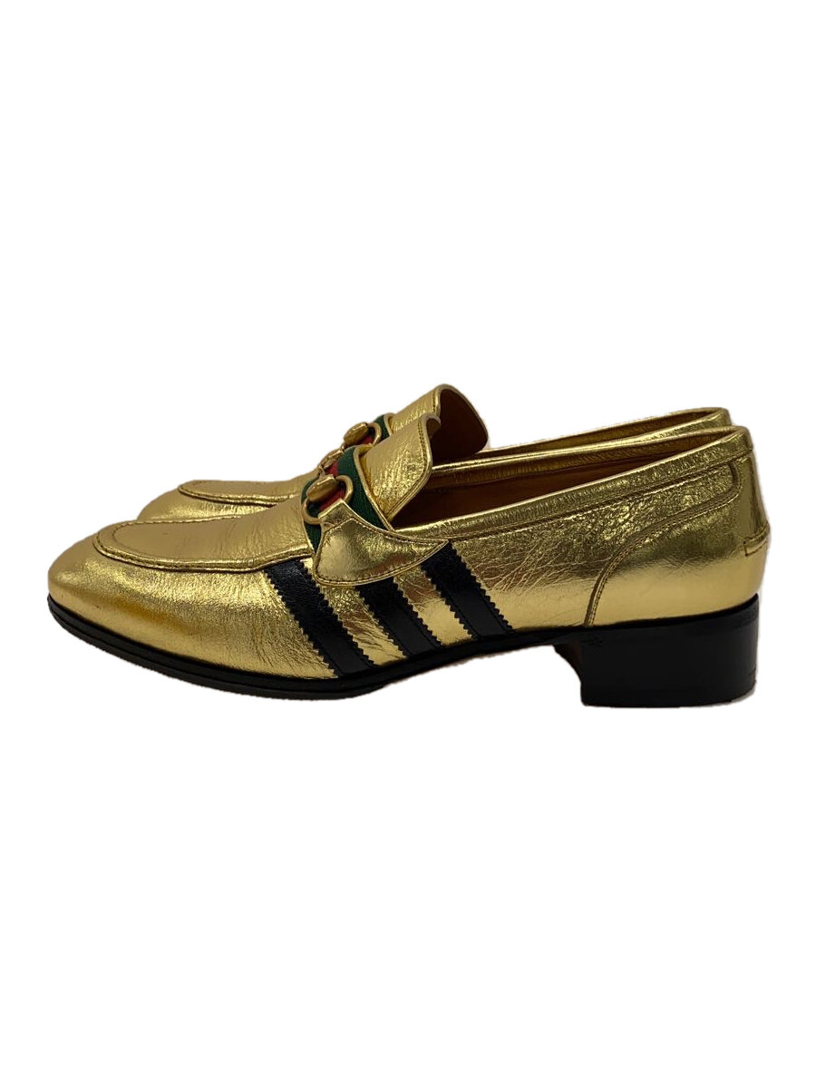 【中古】GUCCI◆ビットローファー/3縞模様/UK8/ゴールド/擦れ有/内側当て嵌める感有//【シューズ】