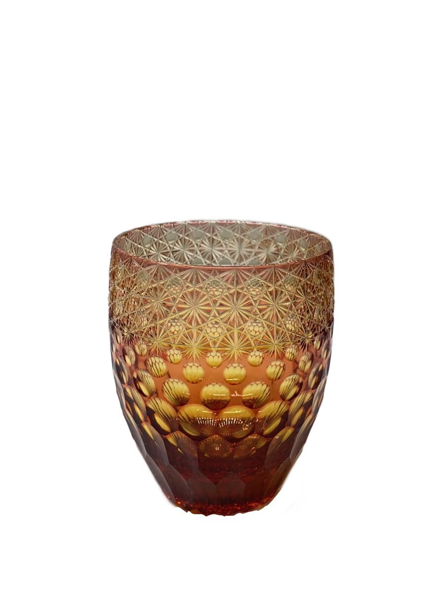 【中古】江戸切子◆グラス/M-404-AR/彩鳳/金赤琥珀/タンブラー【キッチン用品】