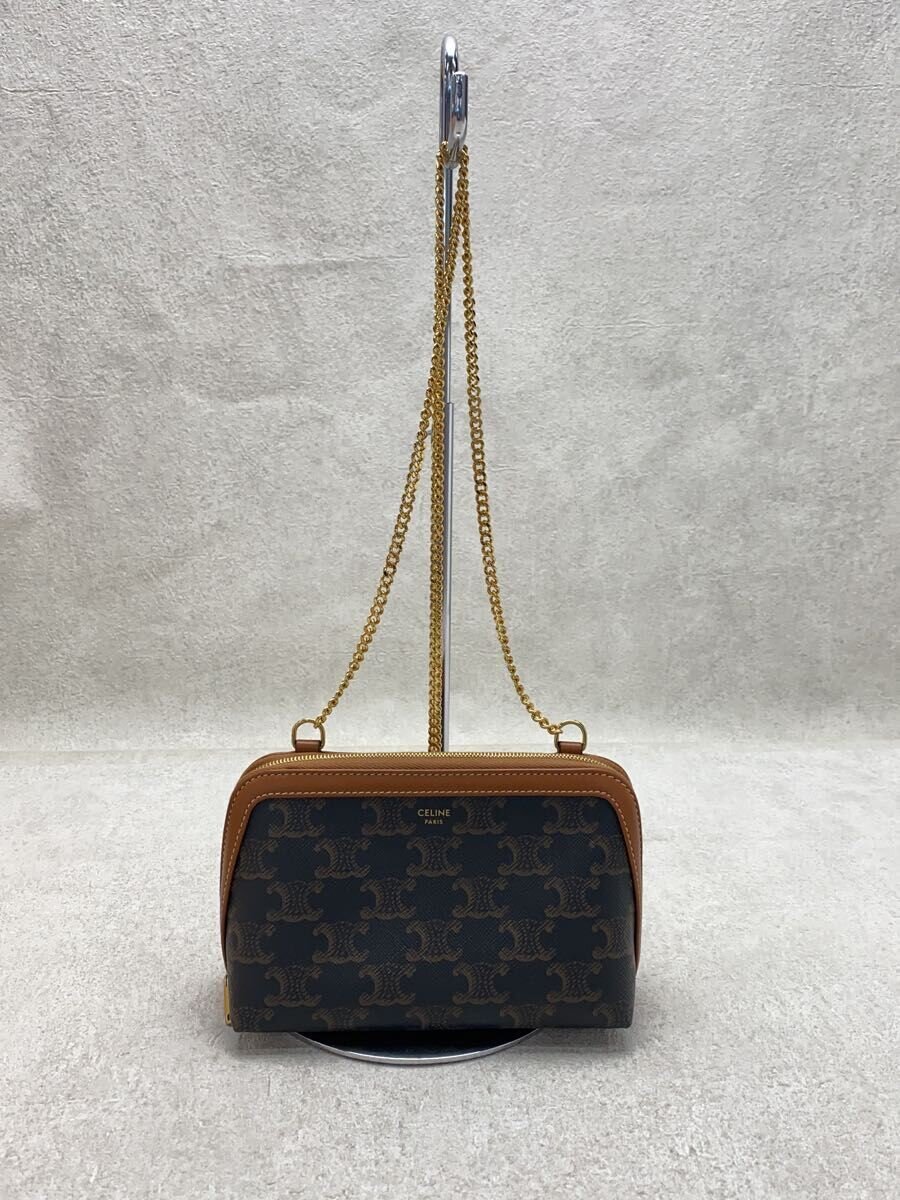 【中古】CELINE◆チェーン店ショルダーバッグ/トリオンフキャンバス/なめし革/赤銅色/総柄【御徒面子】