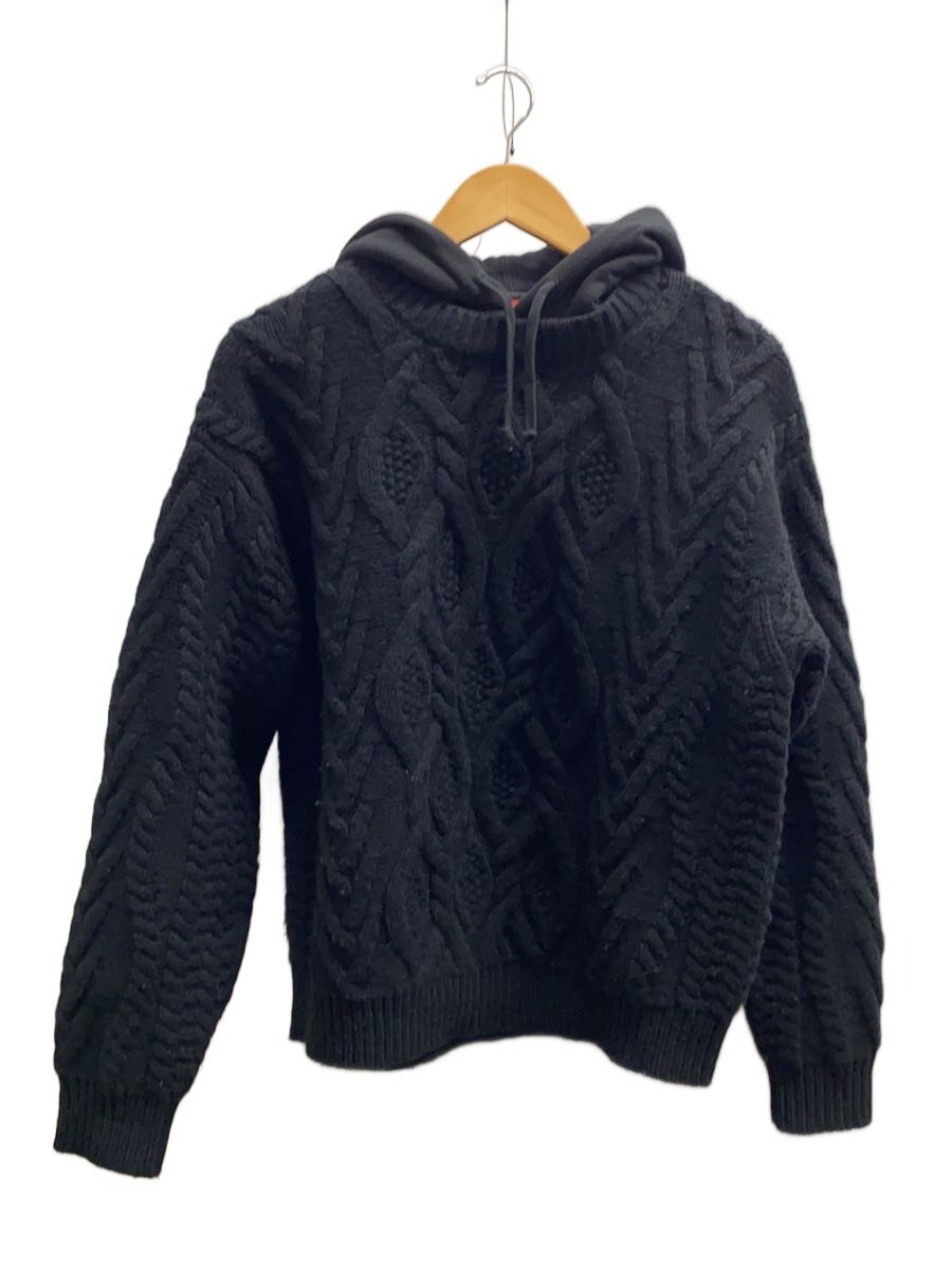 【中古】Supreme◆Cable Hooded Sweater/パーカー/S/羊毛/黒いこと//【メンズウェア】