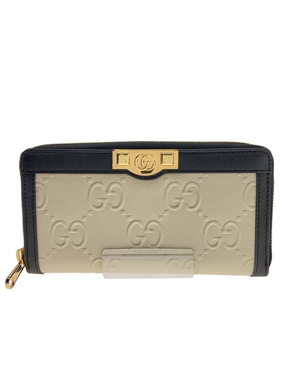 【中古】GUCCI◆長銭入れ/ラウンヂジップ/WHT/レディース/676152【服飾雑貨他】