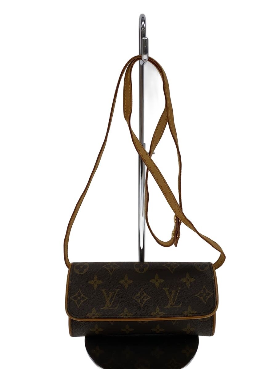 【中古】LOUIS VUITTON◆ポシェット・ツインPM_モノグラム・帆布/PVC/BRW/総柄【御徒面子】