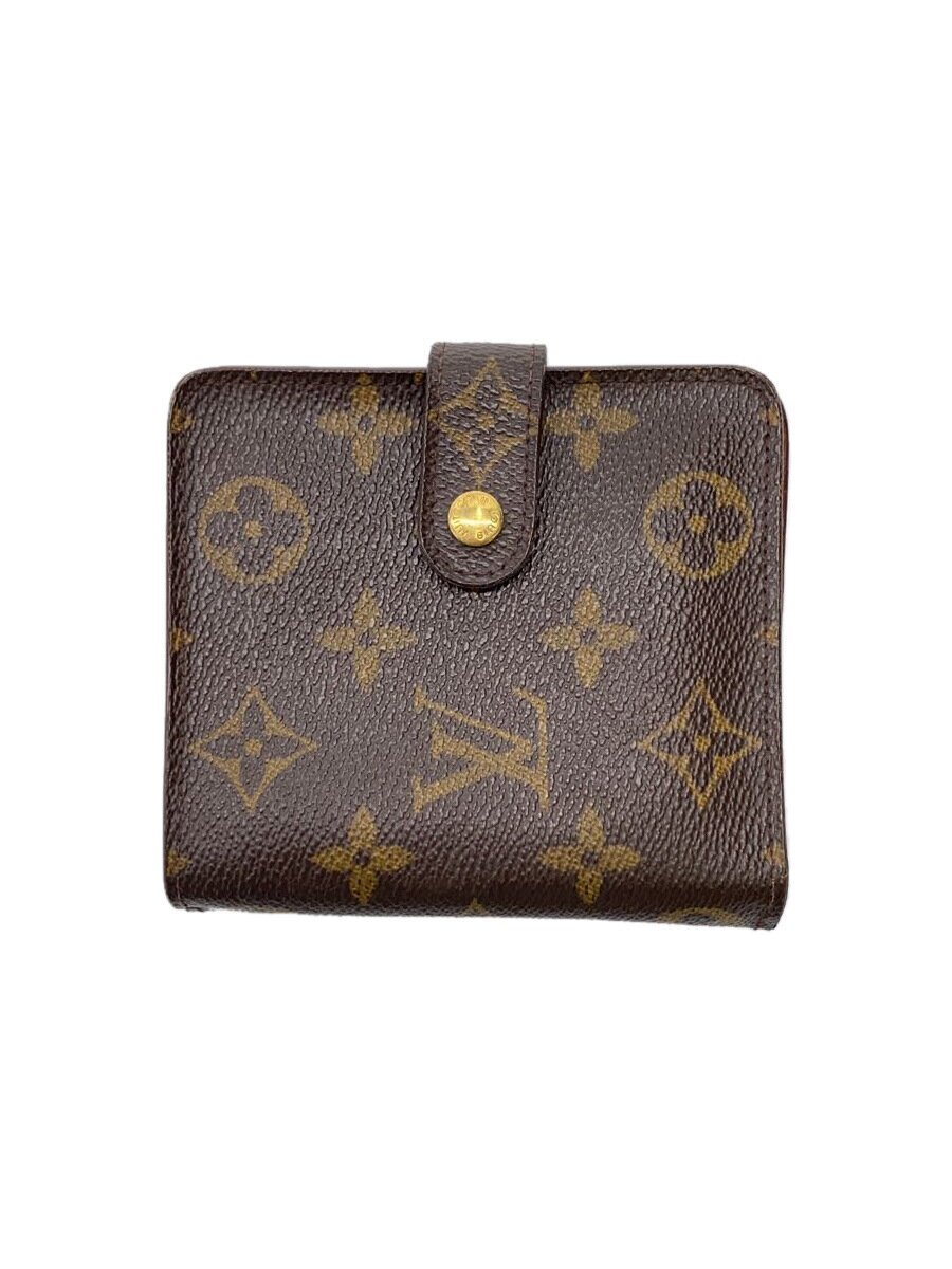 【中古】LOUIS VUITTON◆コンパクト・ジップ_モノグラム・キャンバス_BRW/PVC/BRW/メンズ【服飾雑貨他】