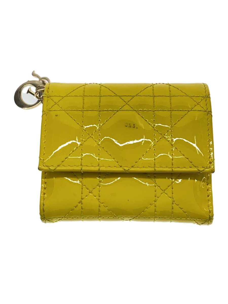 【中古】Christian Dior◆3つ折り札入れ/エナメル/YLW/無地/レディース【服飾雑貨他】