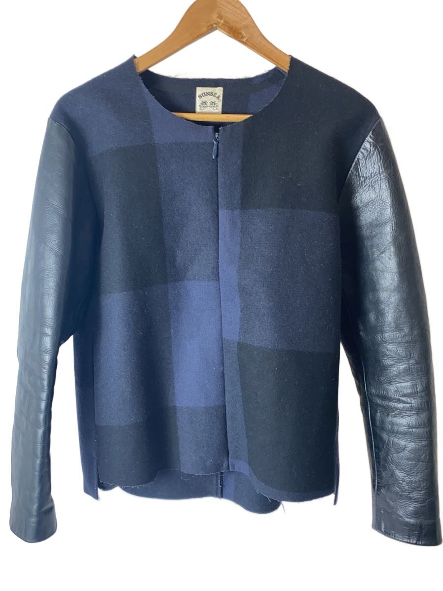 【中古】SUNSEA◆12AW/レザーメルトンジャケット/2/羊毛/NVY/照合のしるし/SNS-12A33【メンズウェア】