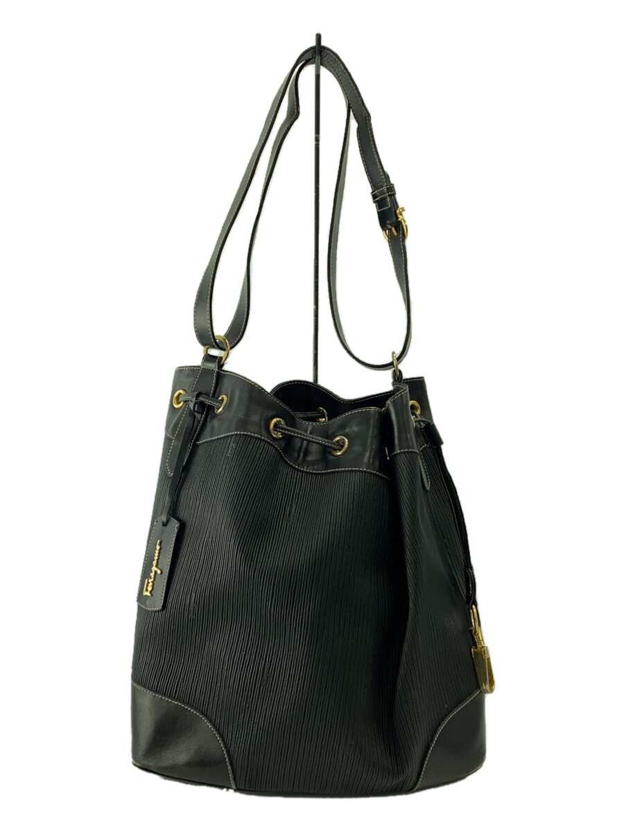 【中古】Salvatore Ferragamo◆90s/合切袋御徒面子/なめし革/黒いこと/銀21 2199/角スレ有【御徒面子】