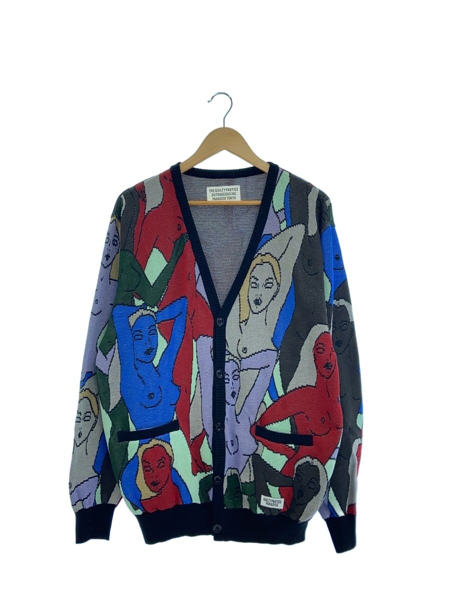 【中古】WACKO MARIA◆22s/KNIT JACQUARD CARDIGAN/ジレー(朦々たる)/M/綿織物/マルチ色つや/総柄【メンズウェア】