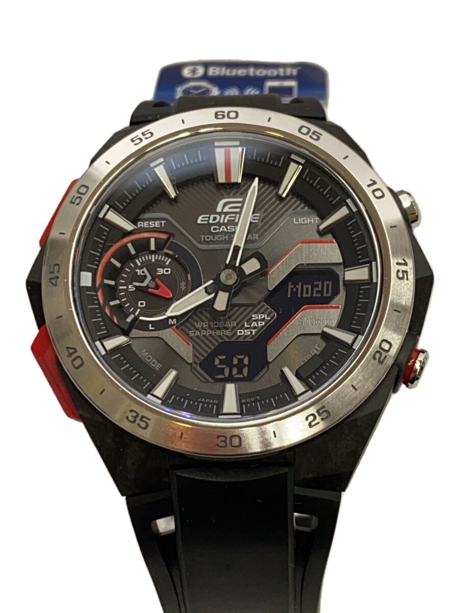 【中古】CASIO◆ソーラーウオッチ_EDIFICE/デジアナ/天然ゴム/BLK/BLK/SS【服飾雑貨他】