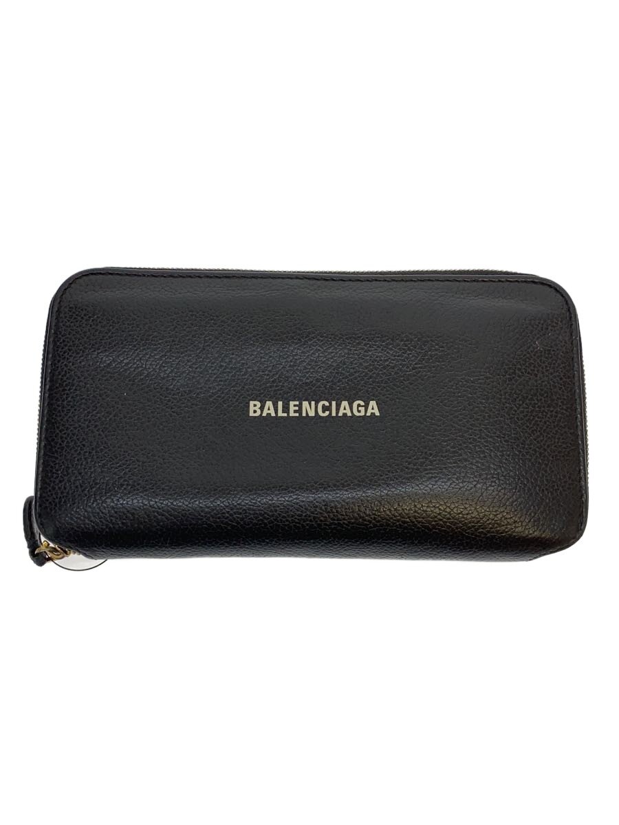 【中古】BALENCIAGA◆長銭入れ/なめし革/BLK/メンズ/594290【服飾雑貨他】