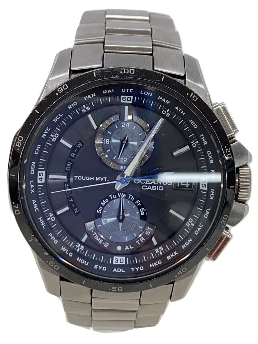 【中古】CASIO◆ソーラーウオッチ/アナログ/チタン/BLK/SLV/チタン/0cw-t1010/0cw-t1010//【服飾雑貨他】