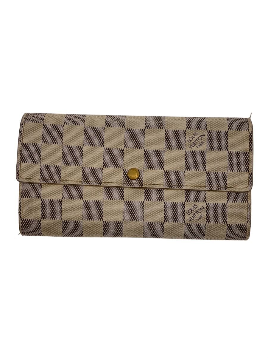【中古】LOUIS VUITTON◆1)ポルト・フォイユ・サラ_ダミエ・アズール/白いこと/レディース【服飾雑貨他】