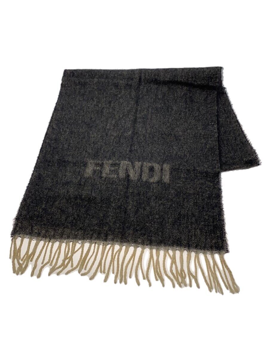 【中古】FENDI◆えり巻き/カシミヤ/GRY/メンズ/カシミヤ55％/FENDIロゴタイプ【服飾雑貨他】