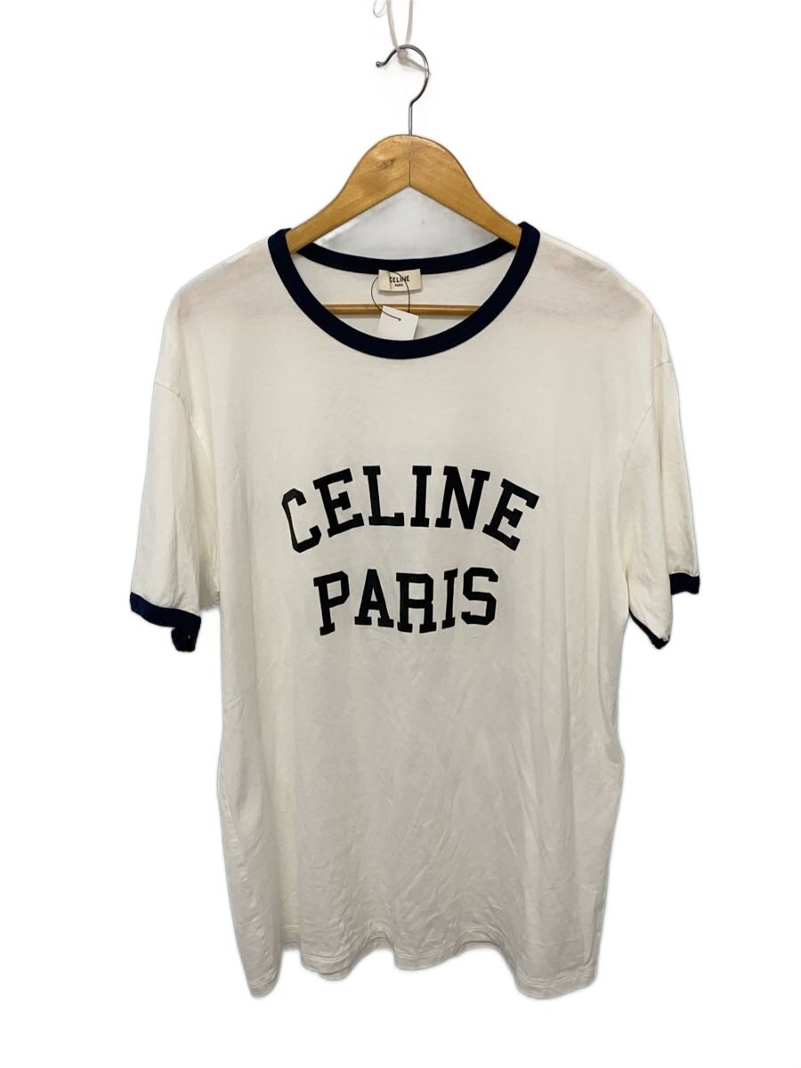 【中古】CELINE◆ロゴタイプ刷り上げる/リンガーティーシャツ/M/綿織物/WHT/2X45M671Q【レディース御召しもの】