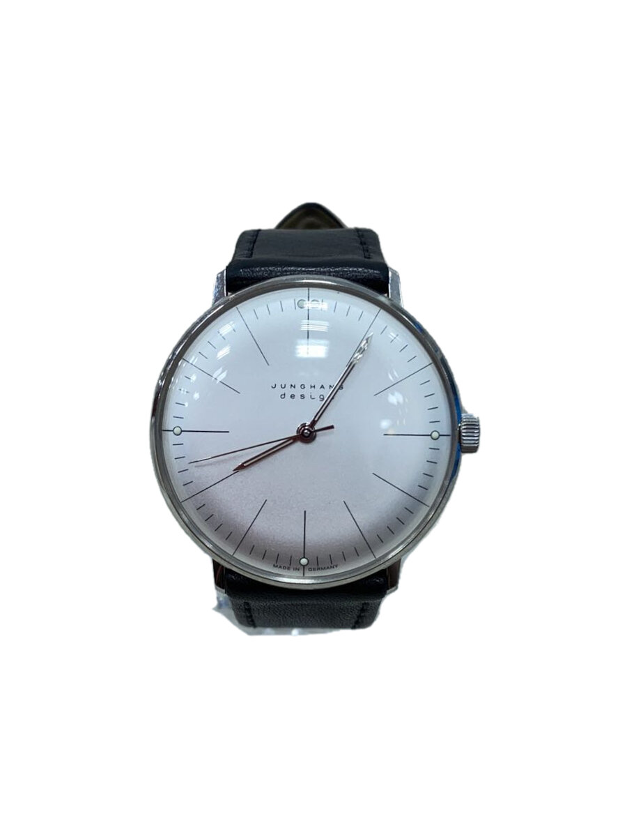 【中古】JUNGHANS◆handwind/max bill/手巻きウォッチ/アナログ/なめし革/SLV/BLK/027-3700-0//【服飾雑貨他】