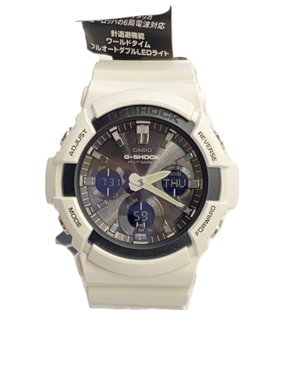 【中古】CASIO◆ソーラーウオッチ・G-SHOCK/デジアナ/天然ゴム/WHT/BLK【服飾雑貨他】