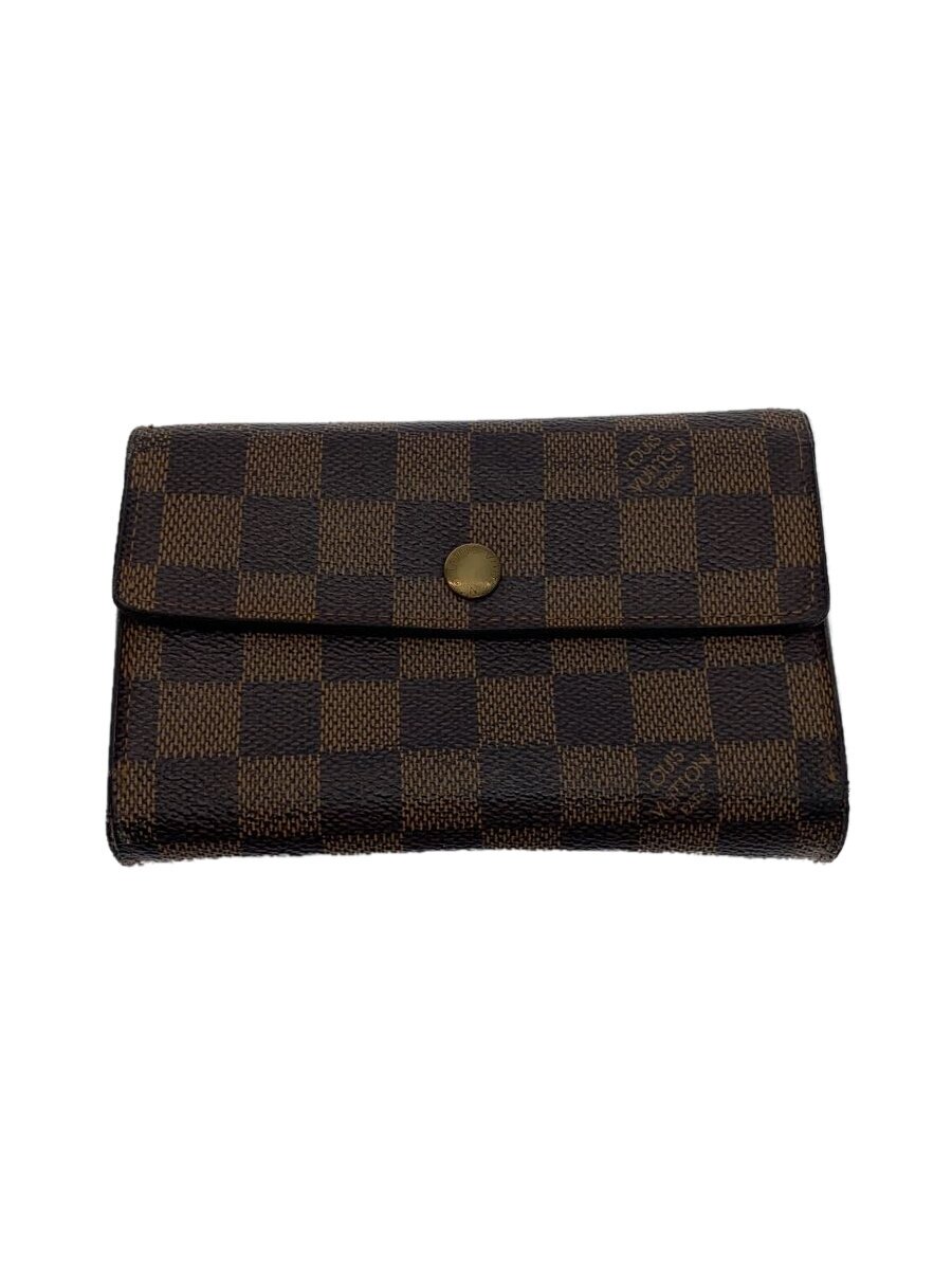 【中古】LOUIS VUITTON◆ポルト・フォイユ・アレクサンドラ_ダミエ・エベヌ_BRW/PVC/BRW/総柄/メンズ【服飾雑貨他】