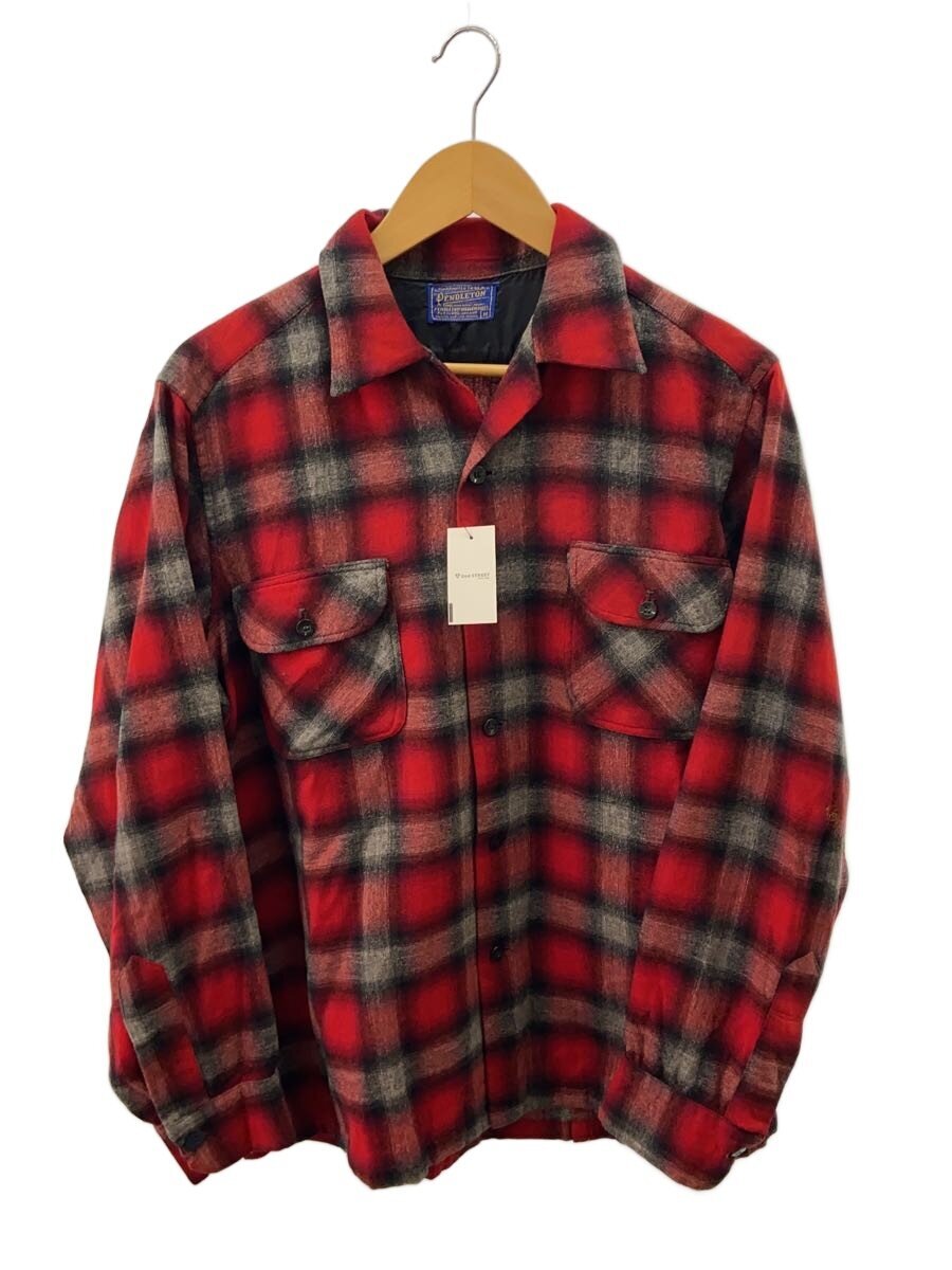 【中古】PENDLETON◆50s/オンブレチェックボードシャツ/ウールオープンカラーシャツ/M/レッド×グレー/リペア有【メンズウェア】|2nd STREET 店
