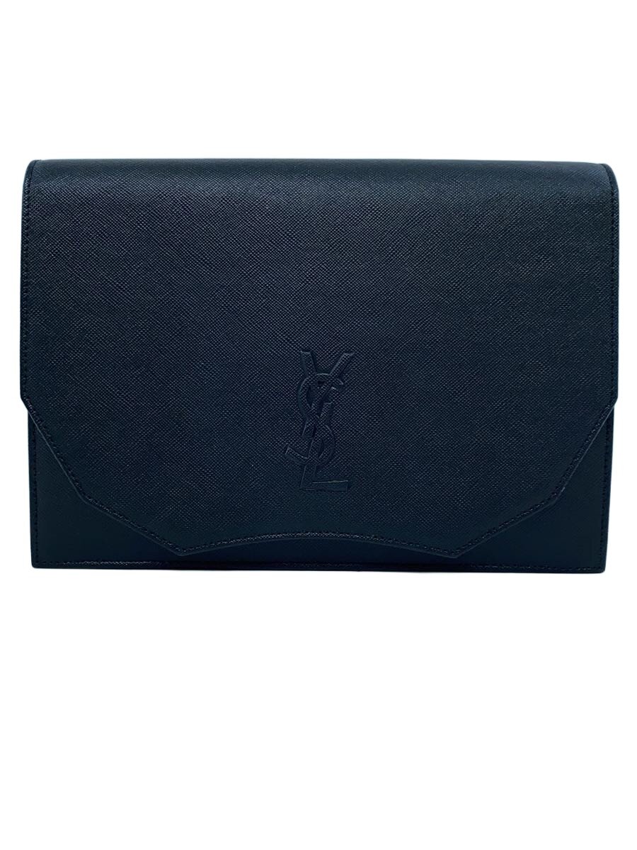 【中古】YVES SAINT LAURENT◆YSL/ビッグロゴクラッチバッグ/なめし革/BLK【御徒面子】