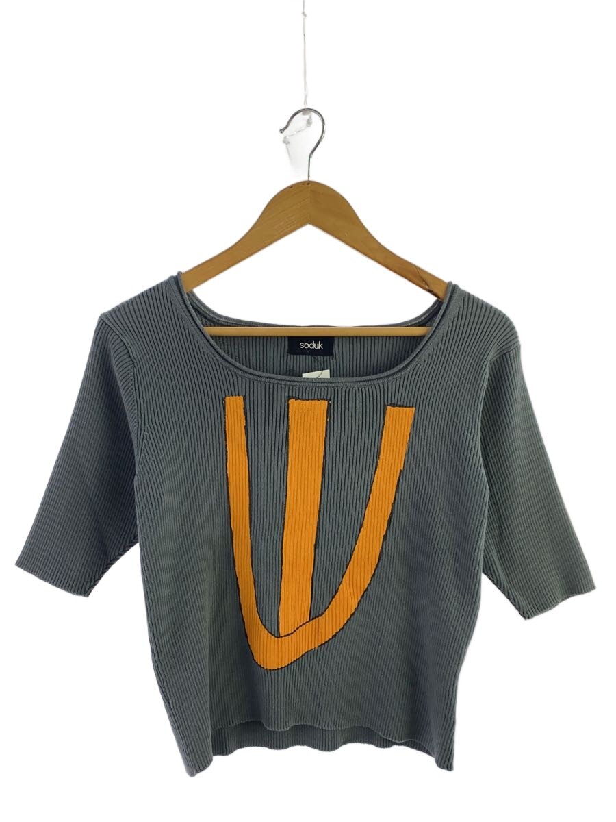 【中古】soduk◆23SS/W knit top/半袖カットソー/綿織物/薄墨色/刷り上げる/0423010508【レディース御召しもの】
