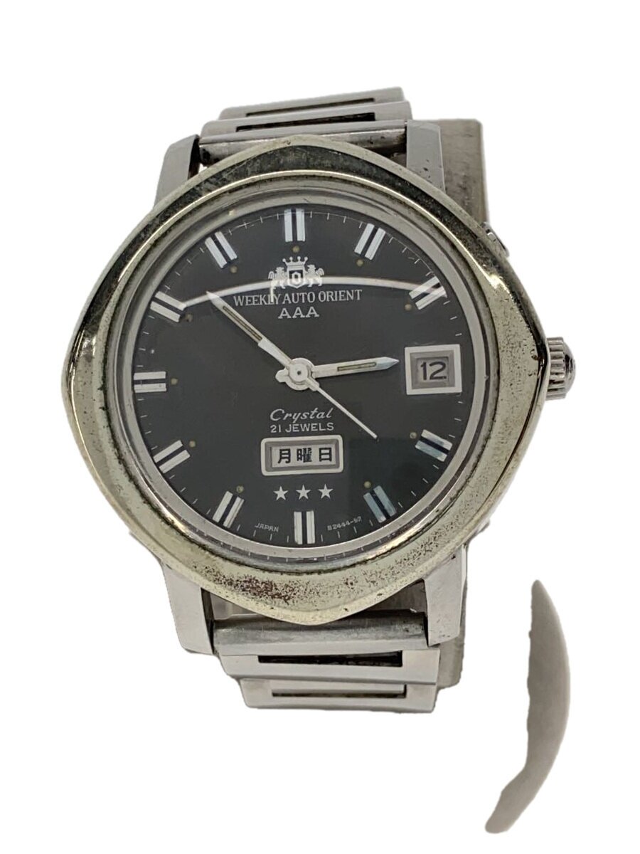 【中古】ORIENT◆自動小銃巻ウオッチ/アナログ/ステンレス鋼/BLK/SLV【服飾雑貨他】