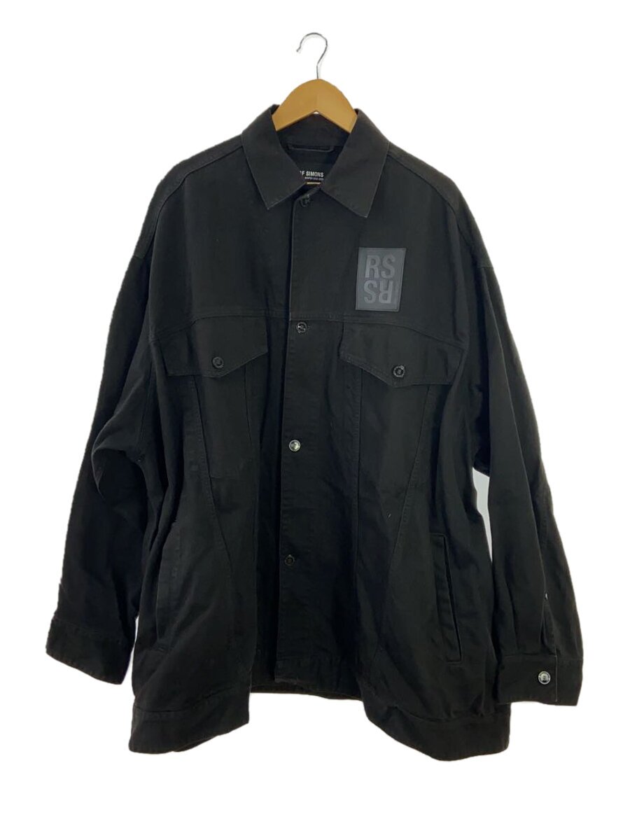 【中古】RAF SIMONS◆22AW/Denim Jacket With Leather Patch/上衣/S/綿織物/BLK//【メンズウェア】