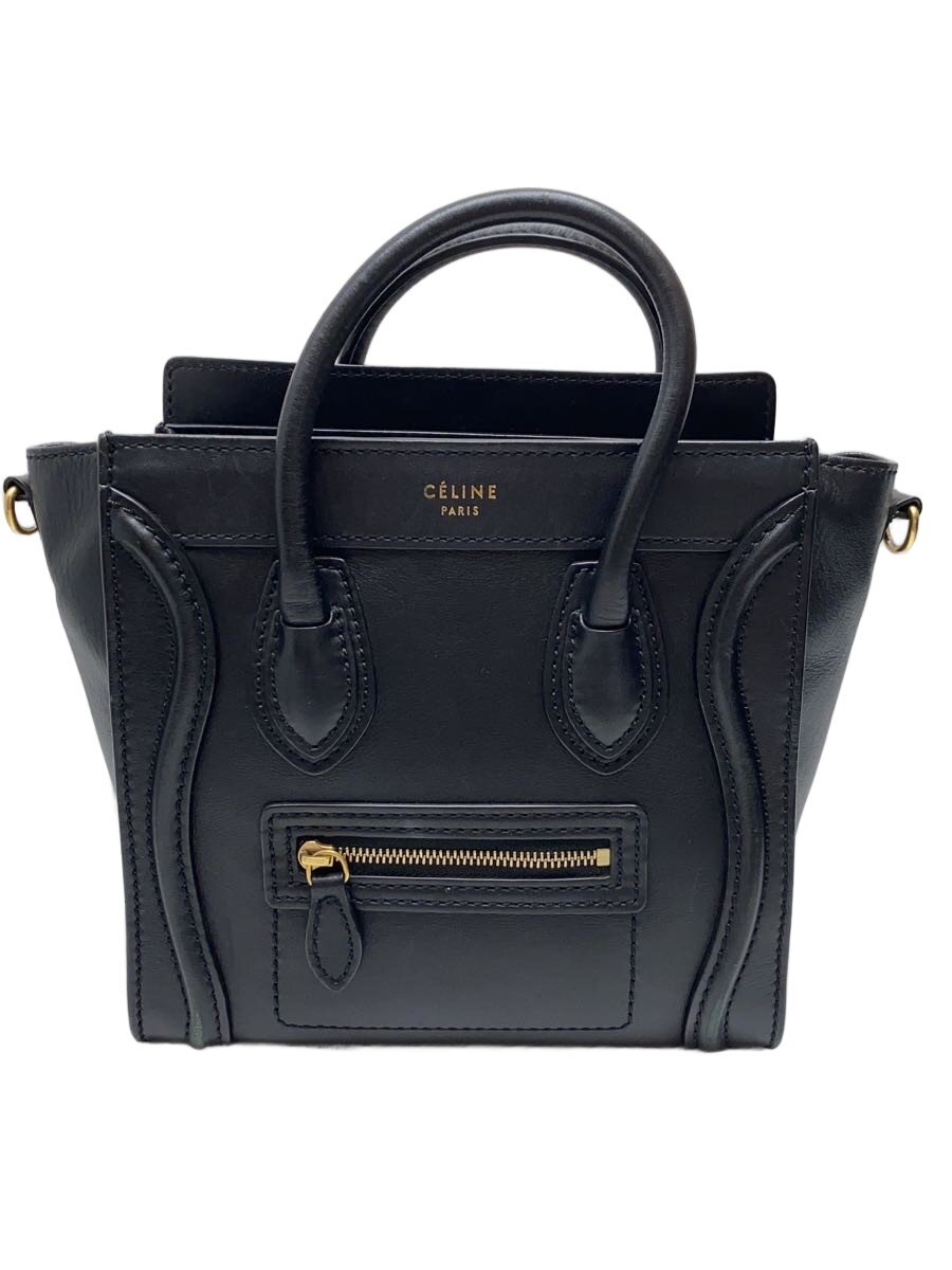 【中古】CELINE◆ラゲージナノショルダーバッグ/人絹/BLK【御徒面子】