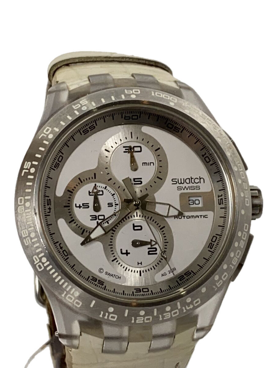 【中古】SWATCH◆自動巻き腕時計/アナログ/レザー/WHT/SVGK406/ベルト劣化有/根本劣化//【服飾雑貨他】｜2ｎｄ STREET 店