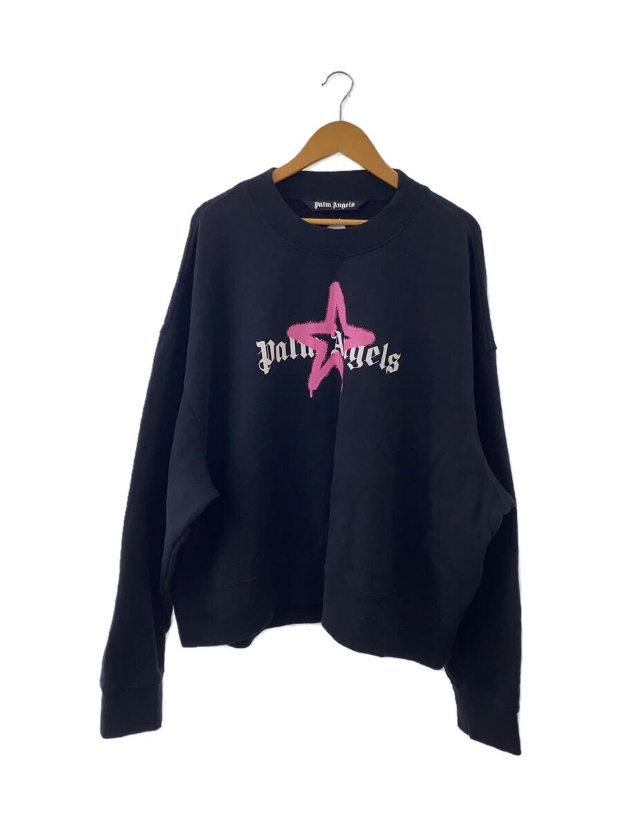 【中古】Palm Angels◆23SS/STAR SPRAYED CREWNECK/XL/綿織物/BLK/PMBA026C99FLE008【メンズウェア】