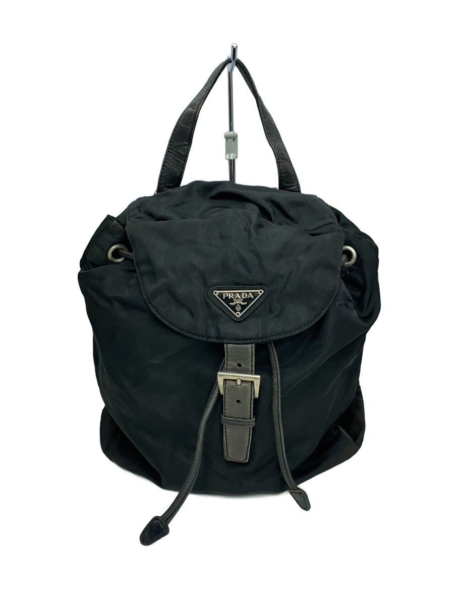 【中古】PRADA◆チェーンナイロンリュック/ナイロン/BLK【御徒面子】