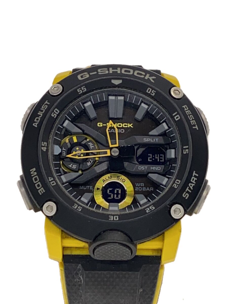 【中古】CASIO◆石英ウオッチ・G-SHOCK/デジアナ/天然ゴム/BLK/YLW【服飾雑貨他】