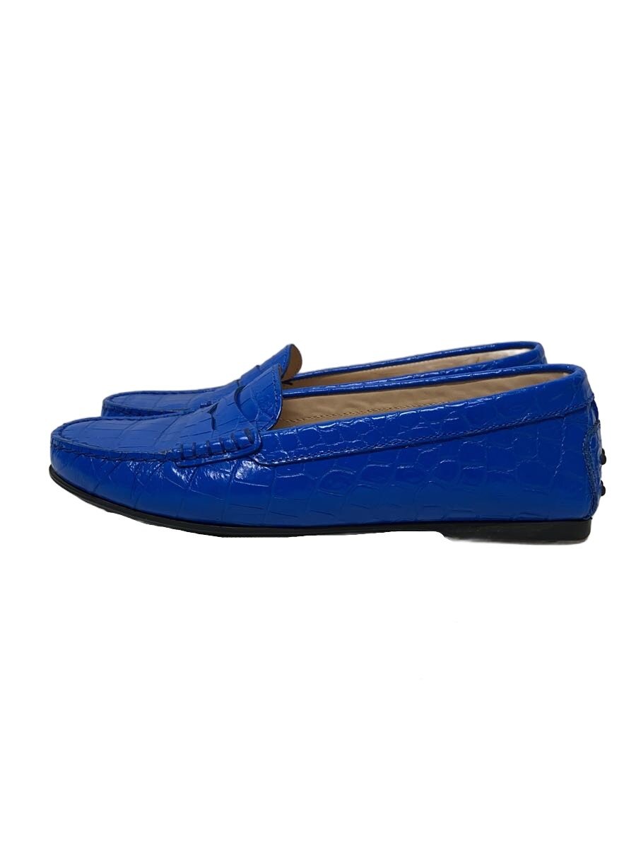 【中古】TOD’S◆ペニーローファー/モカション/ドライビングシューズ/置き目毛皮/クロコダイル型押し/37/BLU/【シューズ】