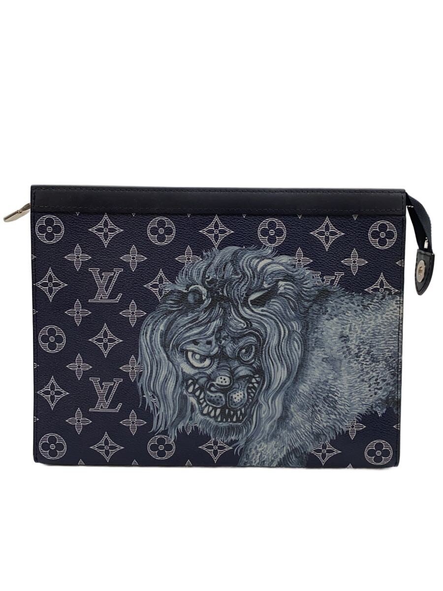 【中古】LOUIS VUITTON◆クラッチペダル御徒面子/なめし革/BLK/モノグラム/M66639【御徒面子】