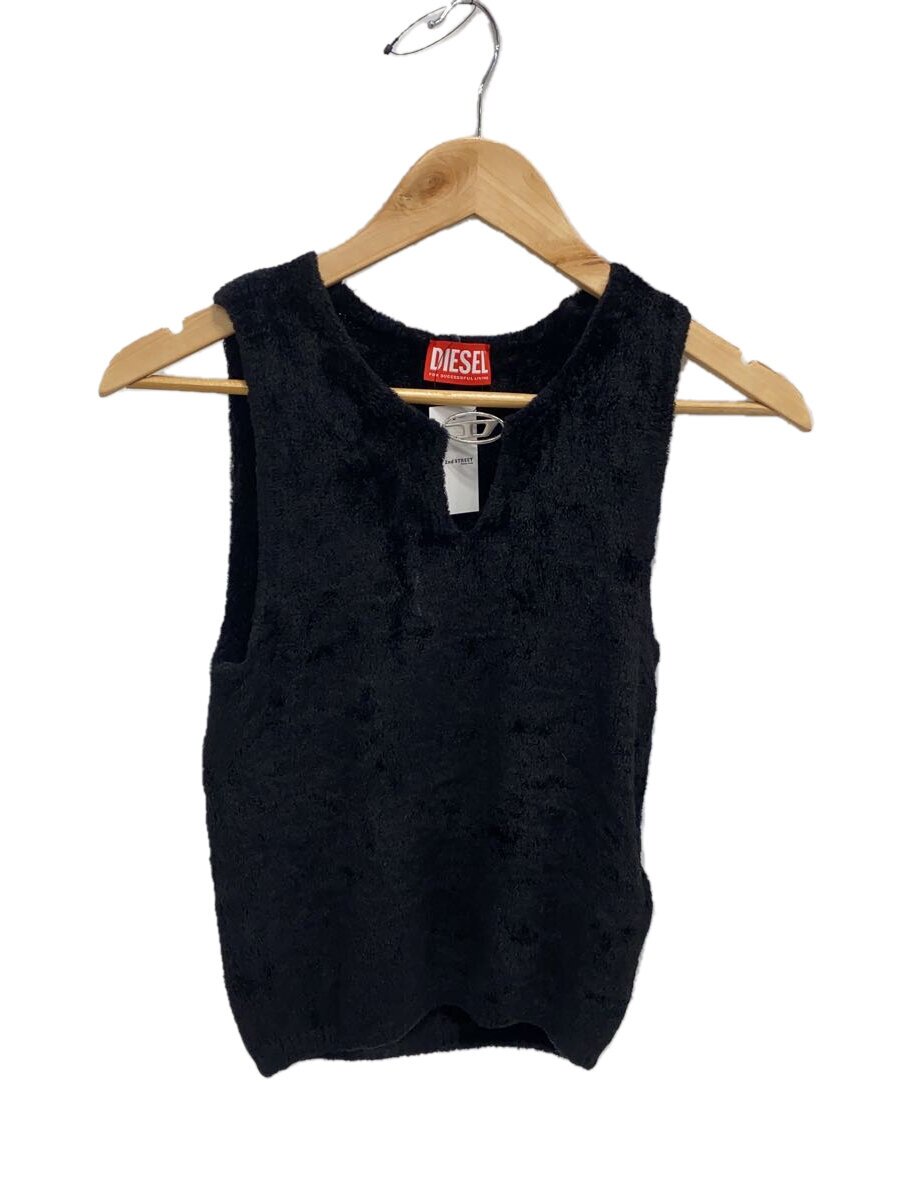 【中古】DIESEL◆ノースリーブパイルトップス/S/人絹/BLK/毛の荒物【レディース御召しもの】