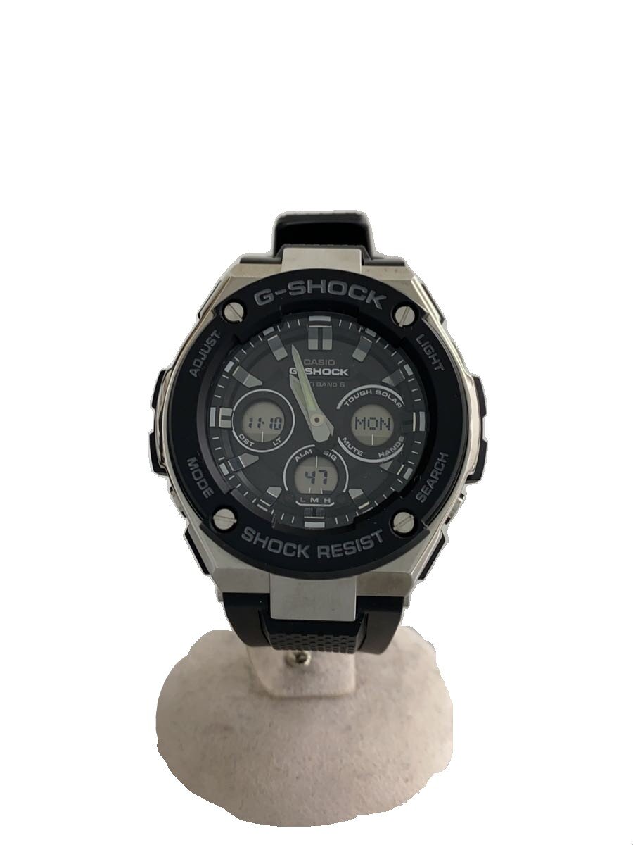 【中古】CASIO◆ソーラーウオッチ・G-SHOCK/デジアナ/なめし革/しろがね色【服飾雑貨他】