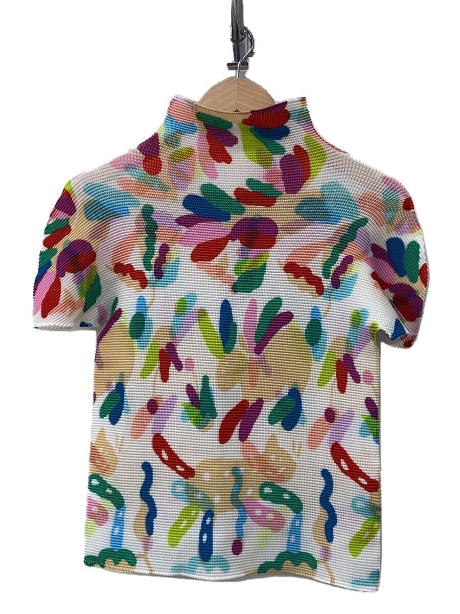 【中古】me ISSEY MIYAKE◆半袖カットソー/--/ポリエステル/マルチ色つや/総柄/MI21FK785【レディース御召しもの】