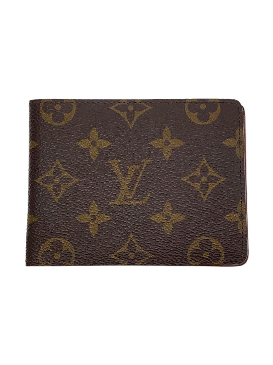 【中古】LOUIS VUITTON◆ポルト・フォイユ・ミュルティプル_モノグラム・帆布_BRW/PVC/BRW/レディース【服飾雑貨他】