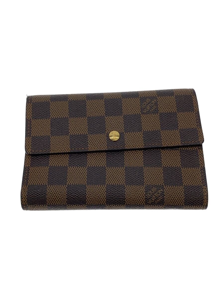 【中古】LOUIS VUITTON◆ポルト・トレゾール・エテュイ・パピエ_ダミエ・エベヌ/PVC/BRW/総柄/レディース【服飾雑貨他】