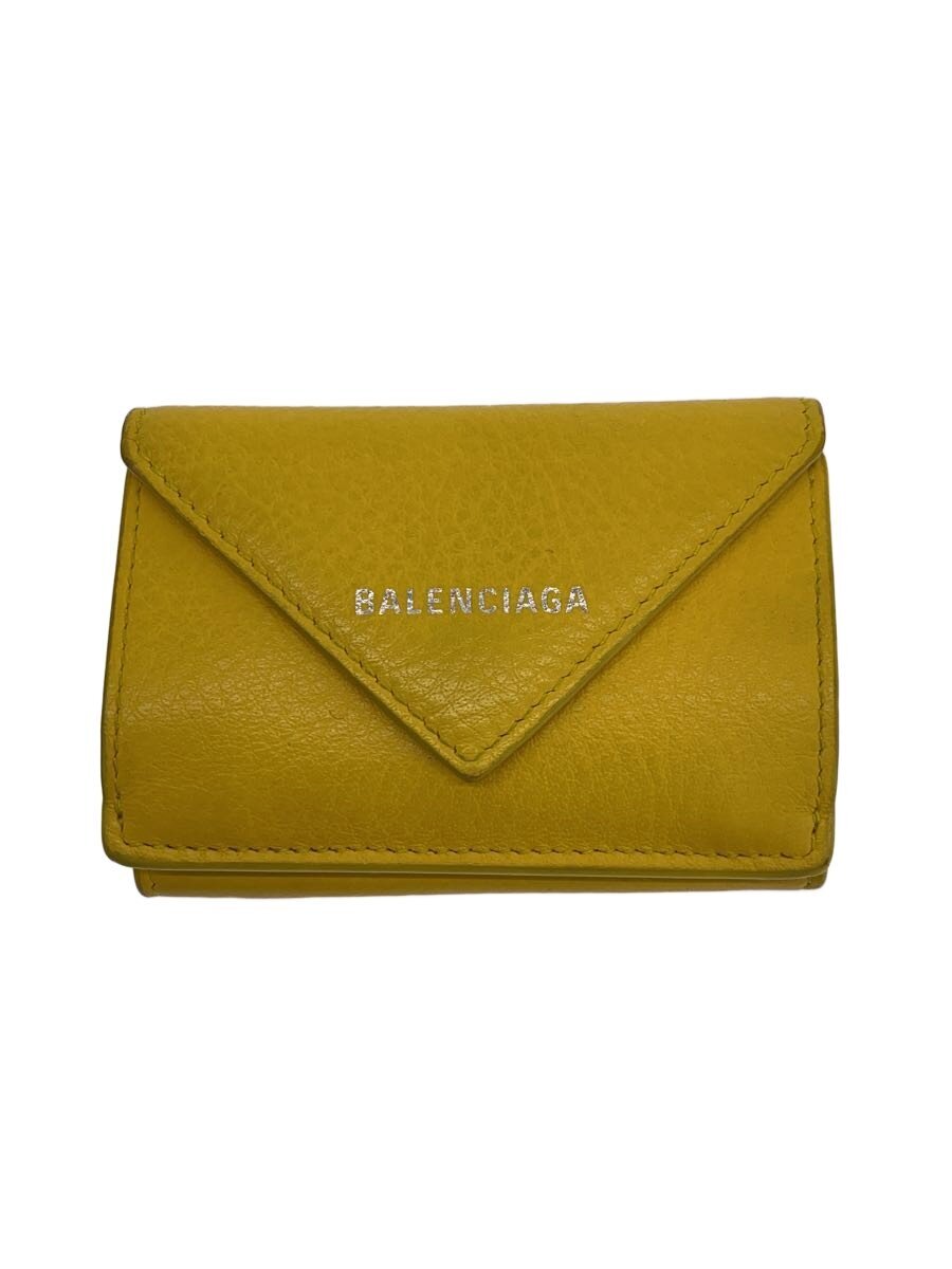 【中古】BALENCIAGA◆3つ折り紙入れ/なめし革/YLW/レディース/391446・7155・X・568148【服飾雑貨他】