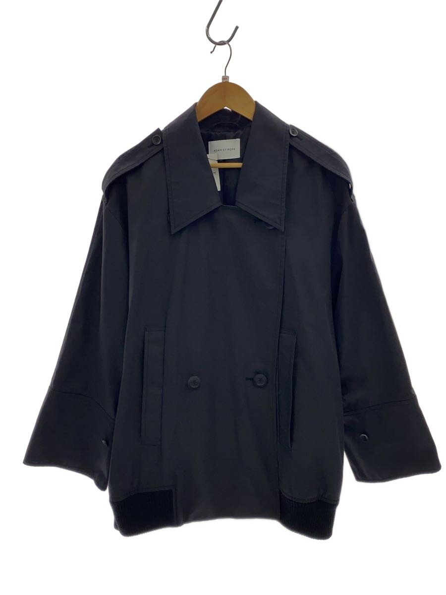 【中古】ADAM ET ROPE◆トレンチデティールブルゾンコート/FREE/綿織物/BLK/無地/GAO-03010-A【レディース御召しもの】