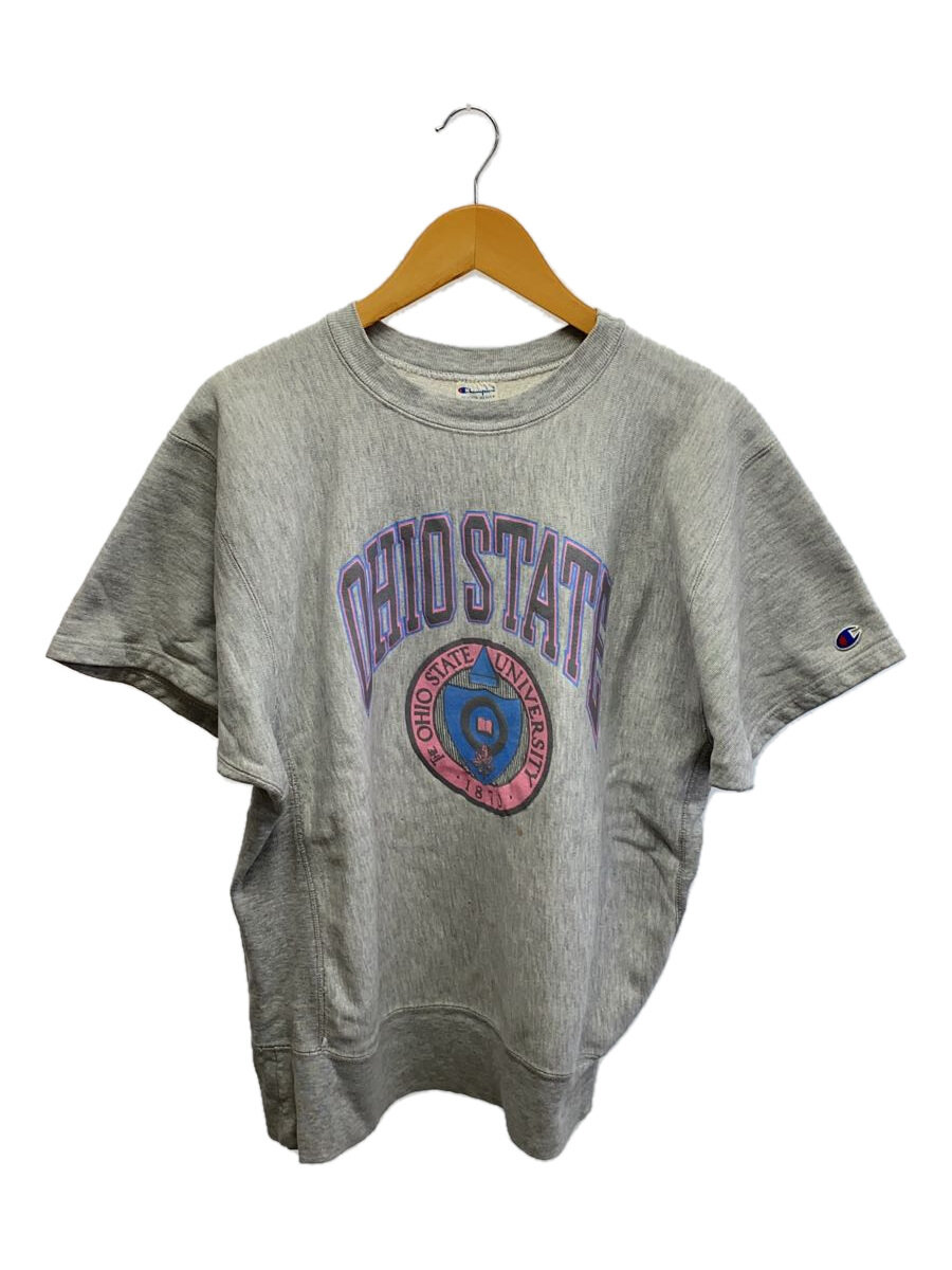【中古】Champion◆80S/RW/トリコタグ/USA製/OHIO STATE/半袖流汗/XL/綿織物/GRY/汚れた状態有【メンズウェア】