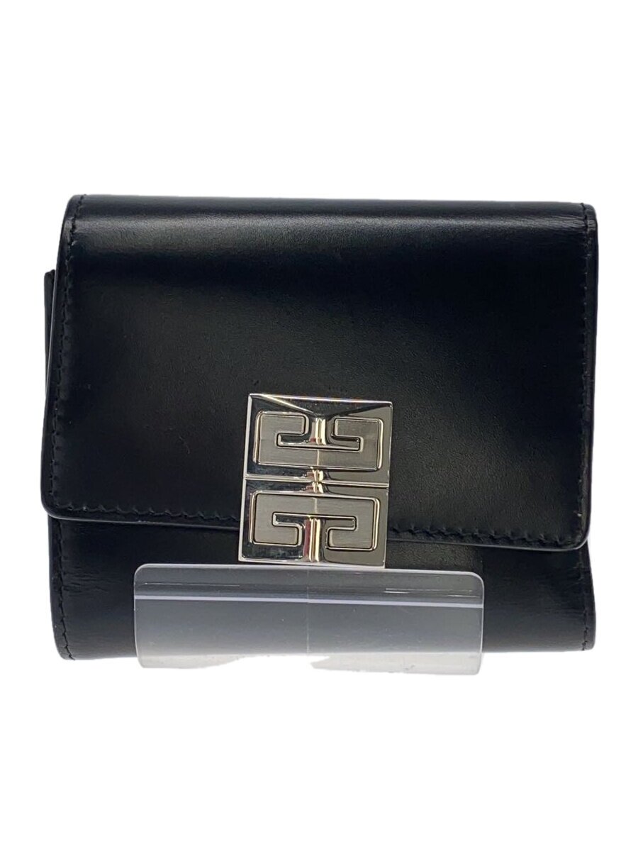 【中古】GIVENCHY◆3つ折り紙入れ/なめし革/BLK/メンズ/4G なめし革ボックス席3折ウォレット/歪みなりあり【服飾雑貨他】