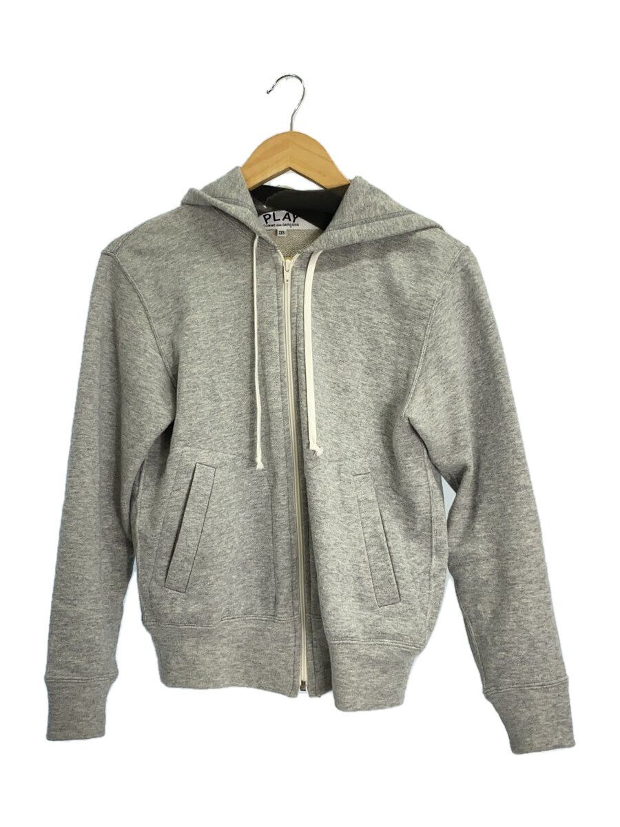 【中古】PLAY COMME des GARCONS◆24SS/ZIP UP HOODIE RED EMBLEM/XXS/綿織物/GRY/AX-T342【レディースお召しもの】