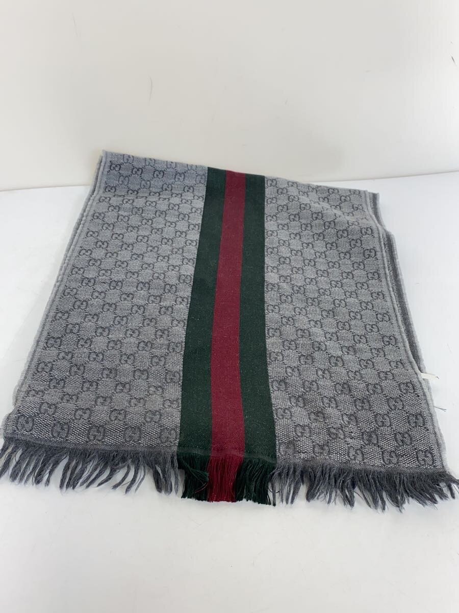 【中古】GUCCI◆えり巻き/羊毛/GRY/総柄/メンズ【服飾雑貨他】