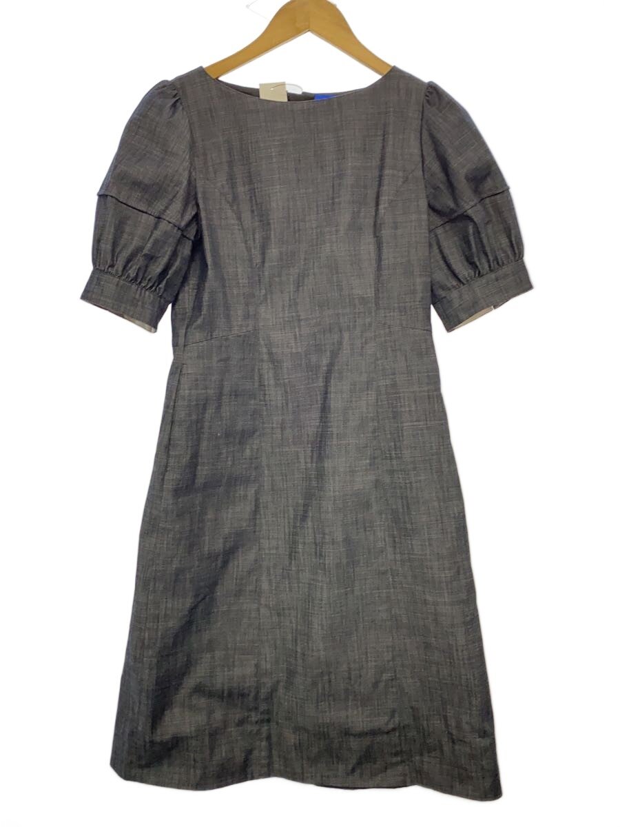 【中古】BLUE LABEL CRESTBRIDGE◆ライトスラブシャンブレーボリュームスリーブドレス/半袖衣装/38/綿織物/GRY【レディース御召しもの】