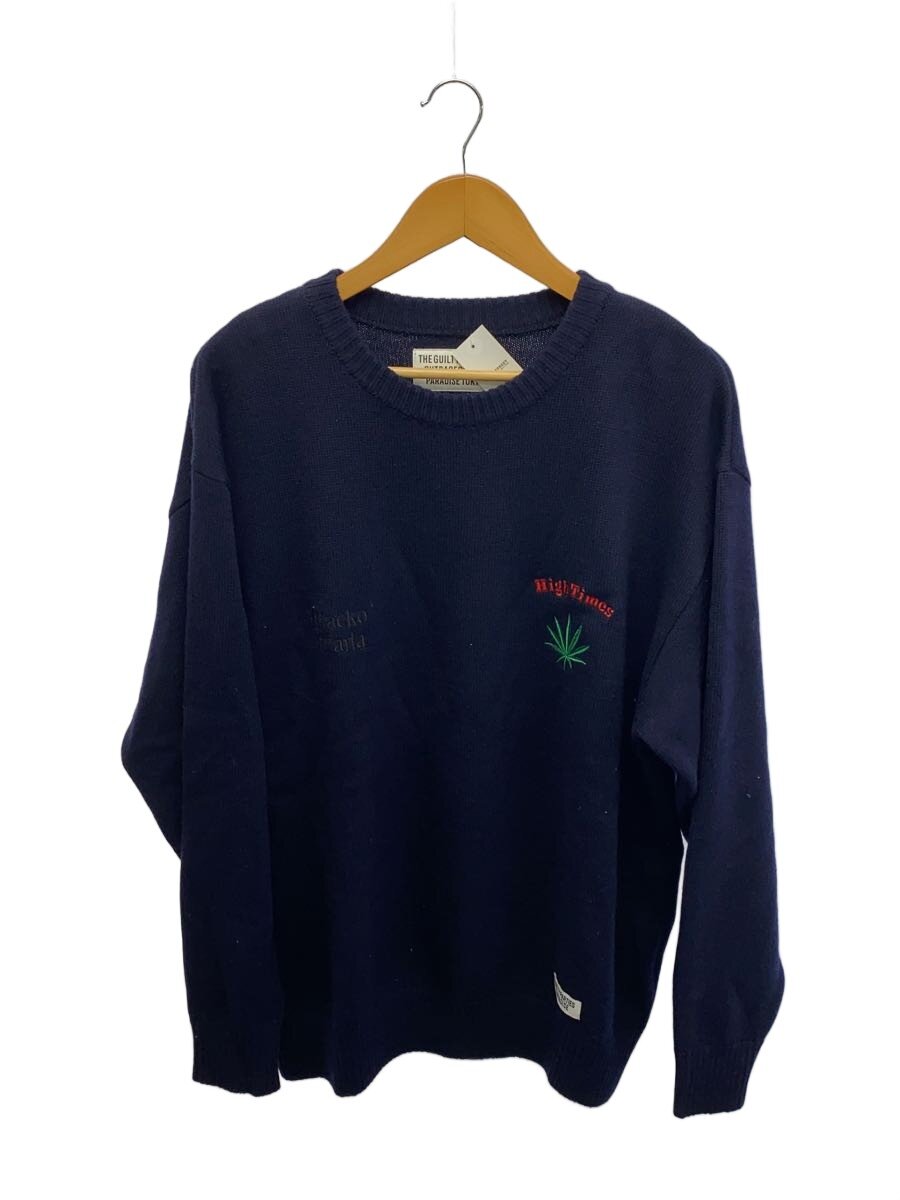【中古】WACKO MARIA◆編み物・スウェーター(朦々たる)/L/羊毛/NVY【メンズウェア】