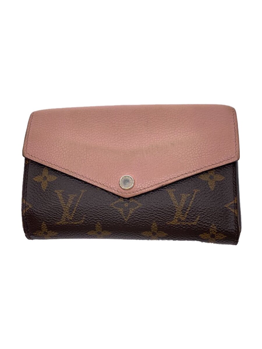 【中古】LOUIS VUITTON◆ポルト・フォイユ・パラス・コンパクト_トリヨン_モノグラム・キャンバス/牛革/PNK/レディース【服飾雑貨他】