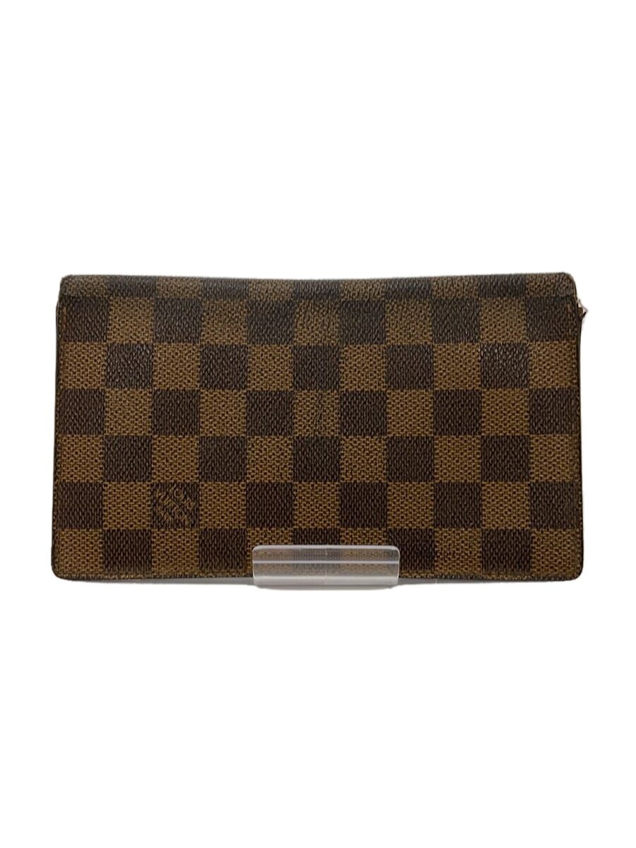 【中古】LOUIS VUITTON◆ポルト・シェキエ・カルト・クレディ_ダミエ・エベヌ_BRW/PVC/BRW/メンズ【服飾雑貨他】