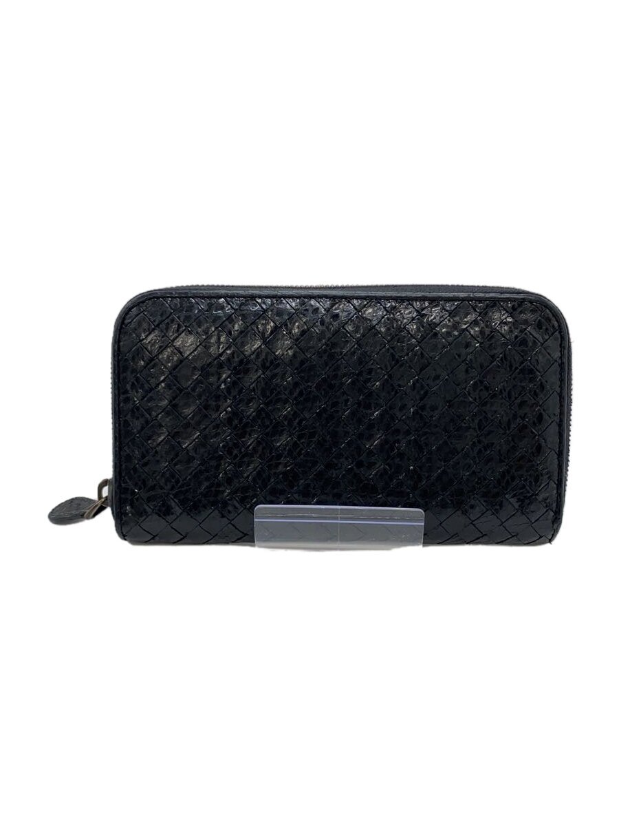 【中古】BOTTEGA VENETA◆イントレチャート パイソン ラウンド/長紙入れ/なめし革/BLK/メンズ//【服飾雑貨他】